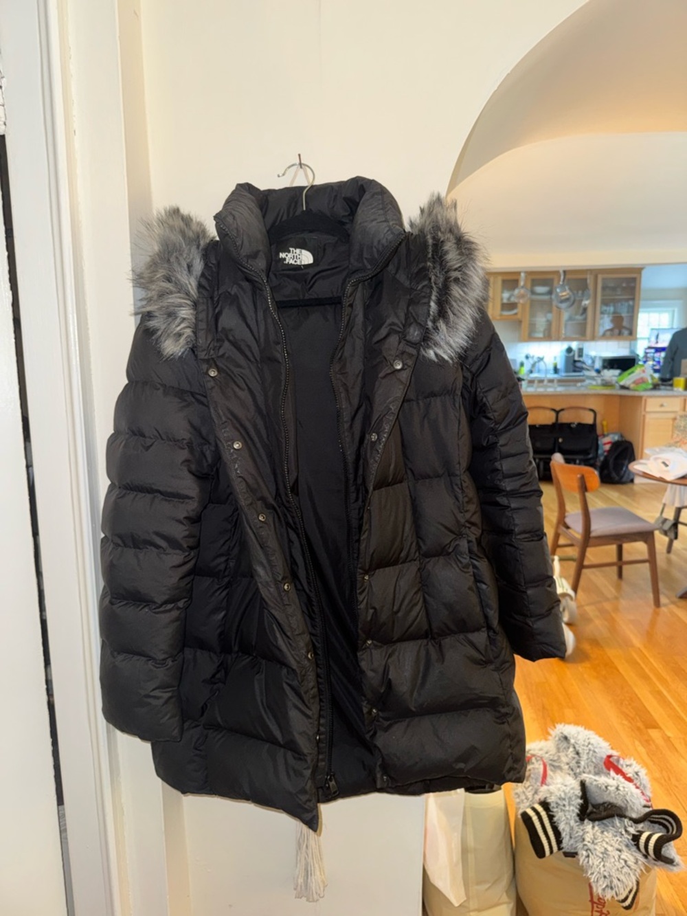The North Face Black Quilted Puffer Coat with Faux Fur Trim Hood